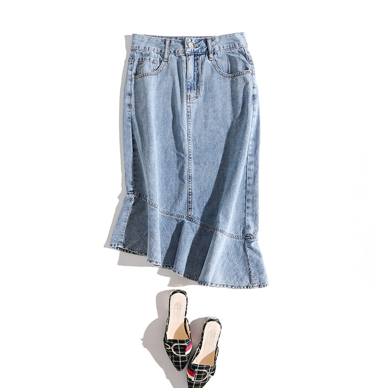 夏季时尚气质百搭不规则荷叶边裙摆修身牛仔棉包臀裙鱼尾裙半身裙|msdalam kategori Butik wanita / wanita, skirt - dari Buy2taobao.com untuk memberikan perkhidmatan ejen Taobao profesional membeli