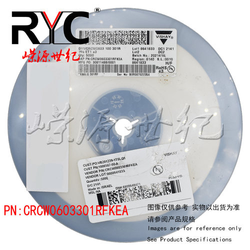 CRCW0603301RFKEA VISHAY 厚膜电阻器 SMD 1/10watt 301ohms 1%