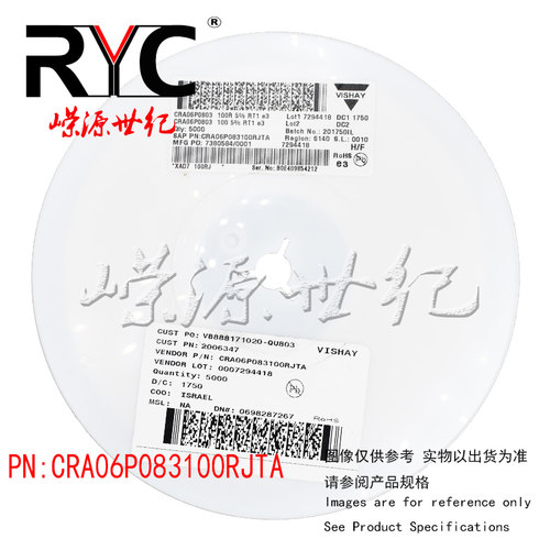 CRA06P083100RJTA VISHAY原装 电阻器网络与阵列8Term 100ohms 5%