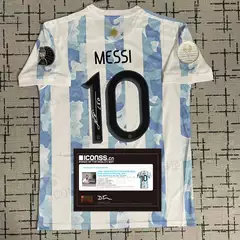 2021 Argentina No. 10 Messi Signed Jersey Home Fan Version Printed Signature Collectible Edition Top Football Uniform for Men