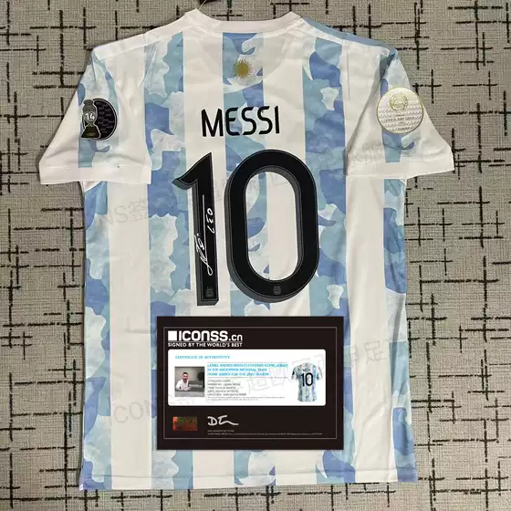 2021 Argentina No. 10 Messi Signed Jersey Home Fan Version Printed Signature Collectible Edition Top Football Uniform for Men