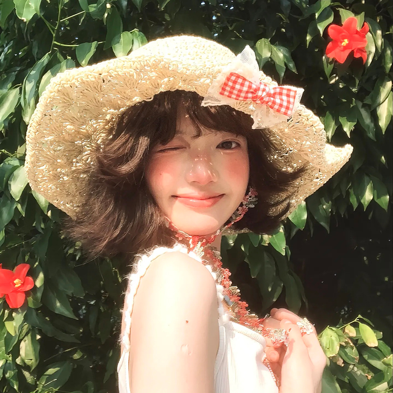 田园风蝴蝶结草帽女甜美百搭镂空大檐海边度假可折叠遮阳防晒帽子