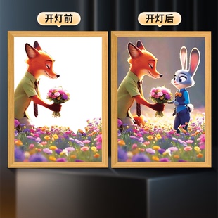 疯狂动物城灯光画周边氛围灯宿舍卧室客厅发光装 饰画摆台创意礼物