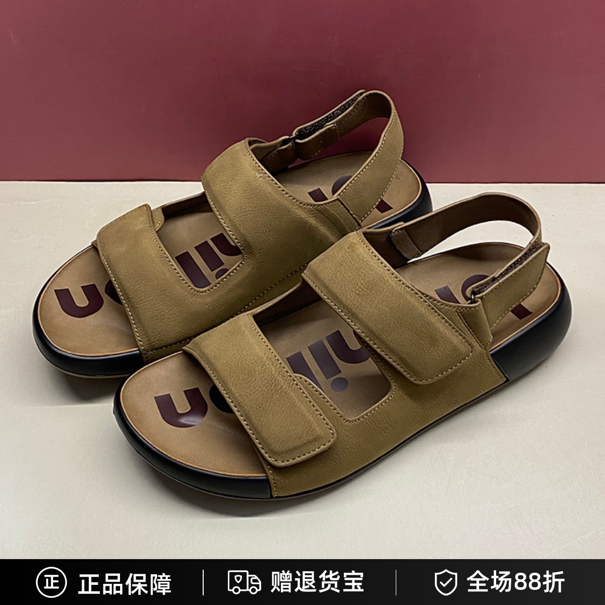 布莱希尔顿男鞋2025夏新款真皮学生魔术贴休闲沙滩凉鞋BV2577161