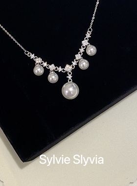 法式复古珍珠吊坠细锁骨项链纯银
