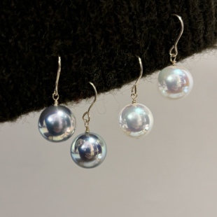 人造镜面极光天女粉银蓝珍珠耳环不掉色14k包金简约气质耳钩耳饰