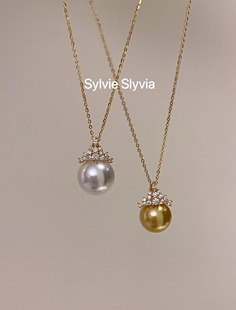 高级感显贵气质人造澳白南洋金珍珠项链S925银冰雪女王珍珠单吊坠