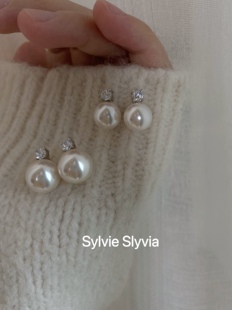 s925银经典 戴妃耳钉施家珍珠正圆强光轻奢气质简约高级感耳饰夏季