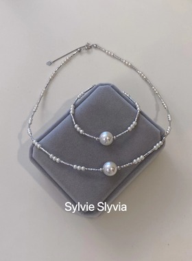 施家单颗珍珠项链锁骨链s925银