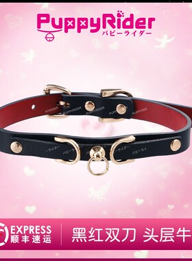 PUPPYRIDER头层牛皮黑项圈原宿风情侣牵引链puppy脖圈choker定制