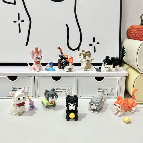BrosBlock积木宠物猫咪拼装玩具