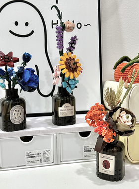 Bros Block国产积木迷你颗粒积木花束拼装创意桌面摆件女孩子礼物