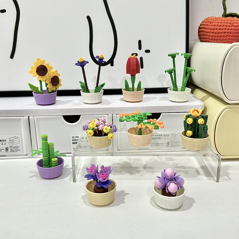 BrosBlock积木盆栽花小颗粒拼装