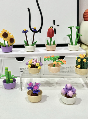 Bros Block国产积木盆栽花小颗粒拼装积木玩具男女孩益智儿童礼物