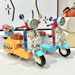 Bros Block国产积木摩托车机械模型摆件儿童益智拼装玩具男女礼物