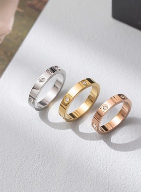 2026韩版简约钛钢情侣戒指不掉色素圈对戒闭口一字钉小众戒指女