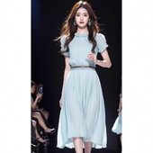 法式 气质绝美仙女长裙高端精致高级感超好看收腰蓝色连衣裙子夏季