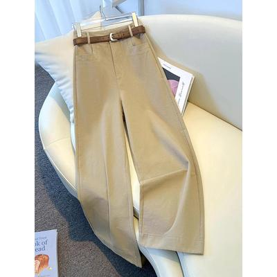 卡其色阔腿牛仔裤女夏季2025新款宽松九分薄款小个子窄版直筒裤子