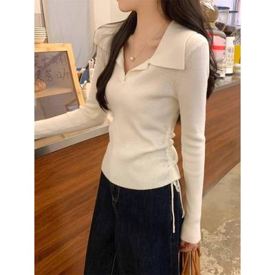 polo领设计感长袖小衫2025新款春秋季内搭毛衣针织打底衫女装上衣