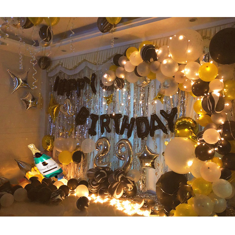 网红生日布置气球成人生日趴派对气球套餐 雨丝帘背景墙高端装饰