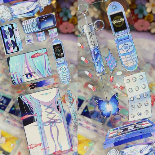 路灯分装手账胶带情绪污染时间海粉色时间海蓝色背景拉条流麻背卡