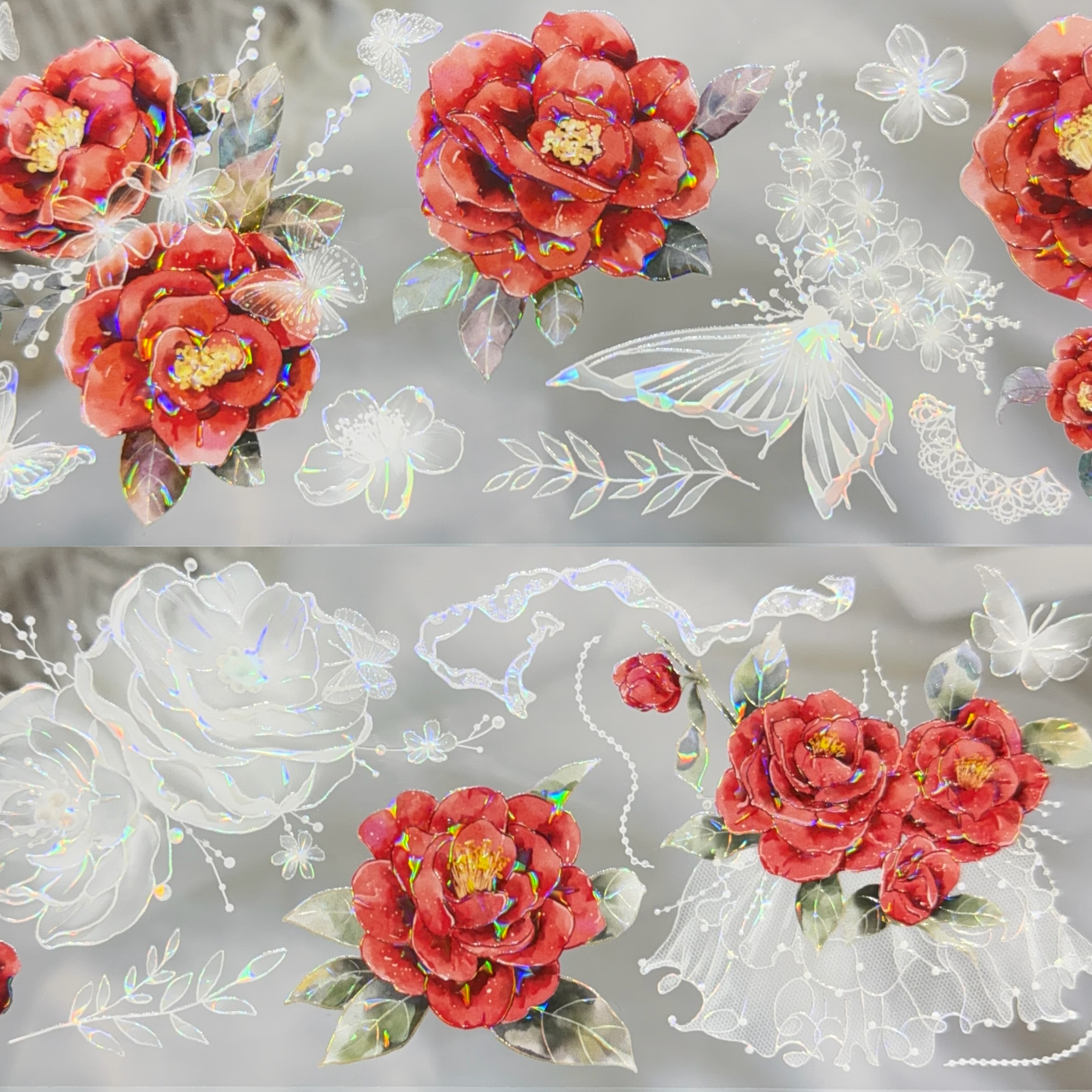 奶芙分装手账胶带红枝白纱悦芯欢春风拂纱花朵款流麻咕卡背卡