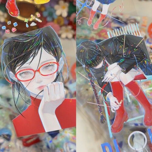 StudioVI分装手账胶带黯淡蓝典人物女孩又没人看绘制原创咕卡背卡