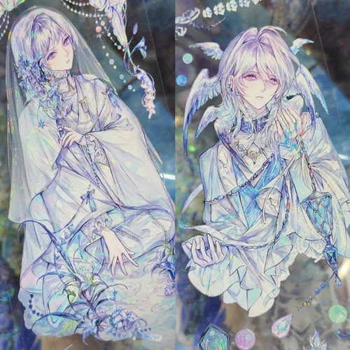 叉叉斯丢丢分装手账胶带破晓人物蓝系贝壳光流麻咕卡背卡