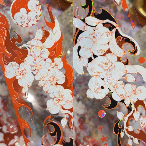 第九航道分装手账胶带丹朱若华红系长条拉花背景飞奔的面条绘背卡