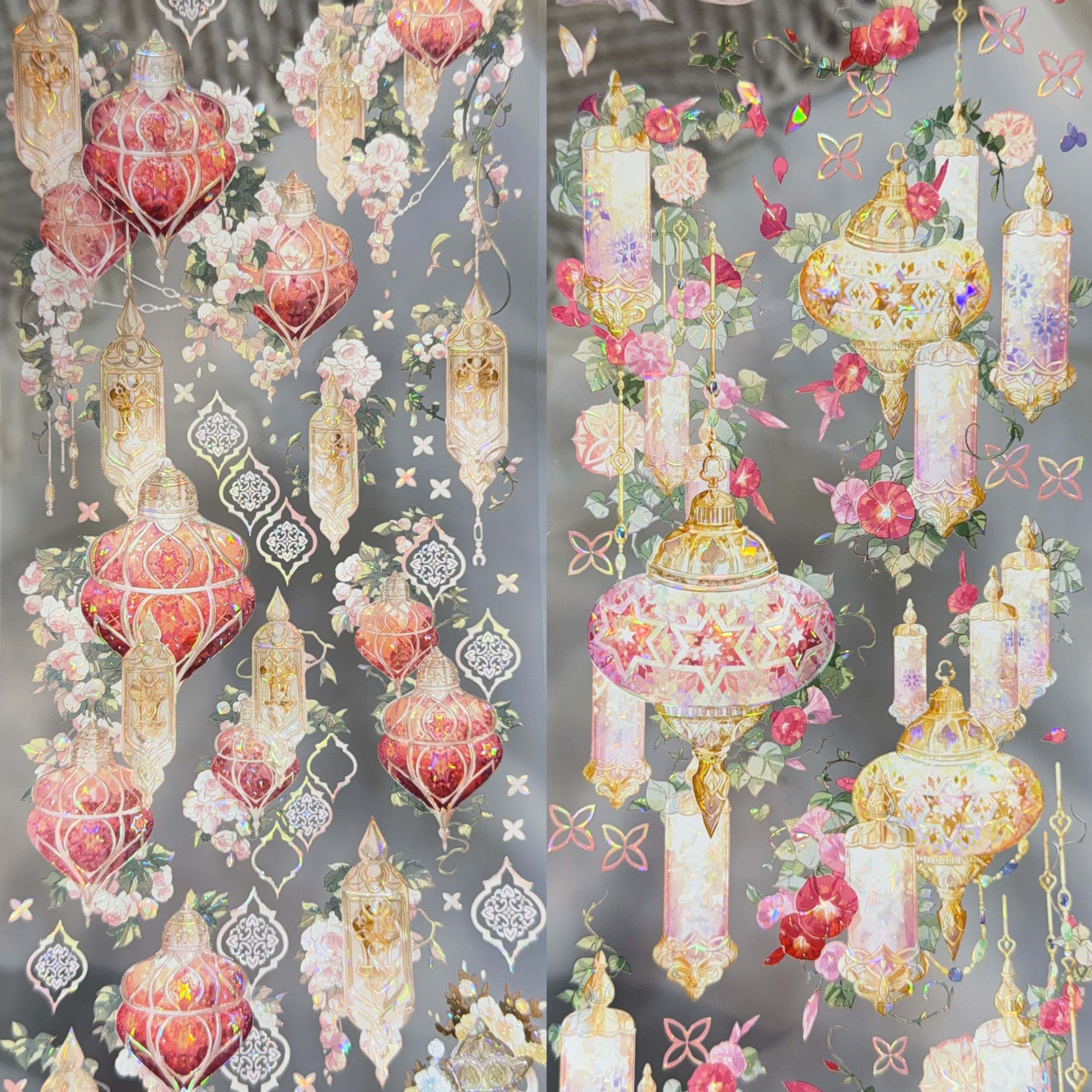 冰川分装手账胶带繁灯点星火树繁灯点星琉璃宫灯百搭背景流麻咕卡