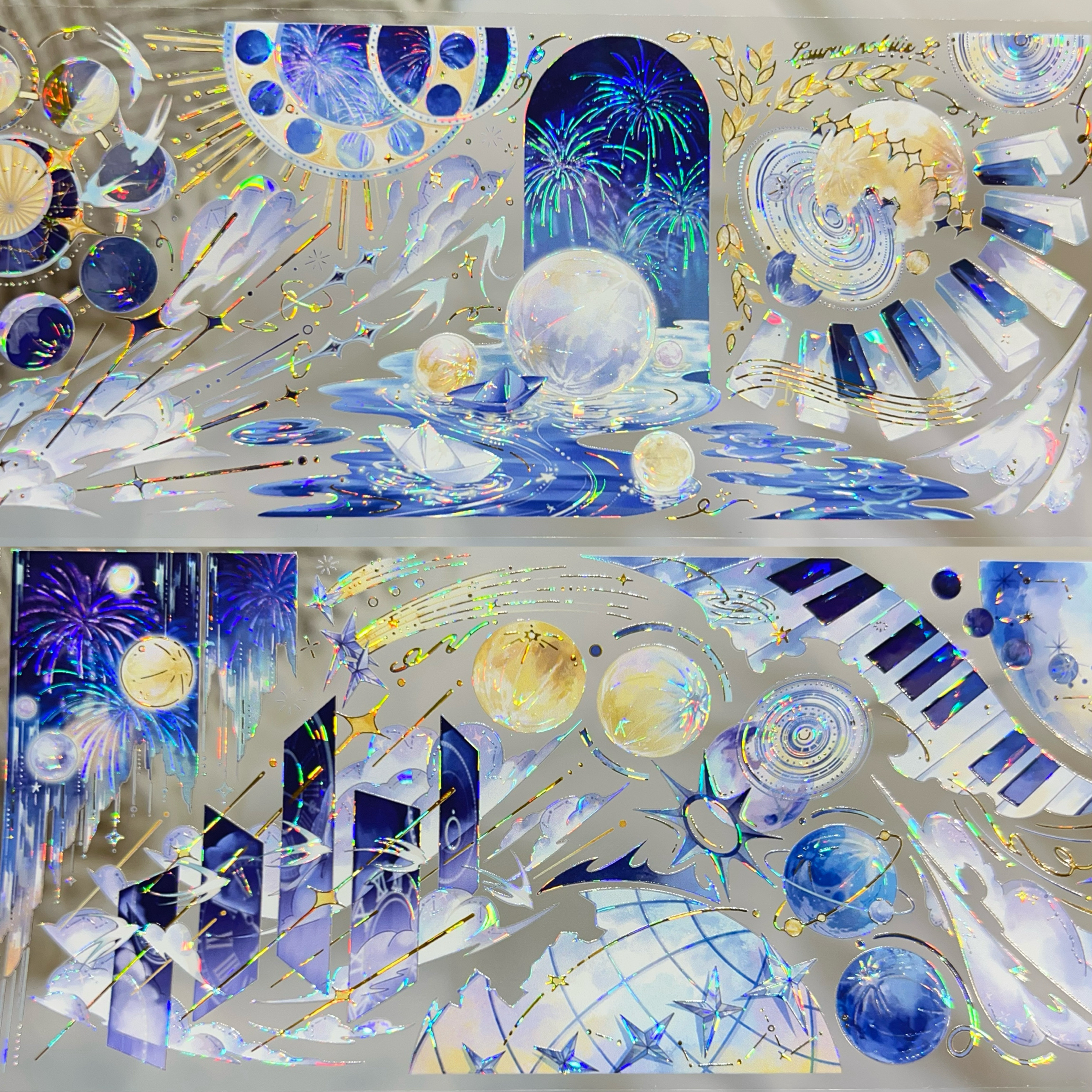 Just分装手账胶带星河浩渺3材质贝壳光霓光贝壳金星空音符流麻咕