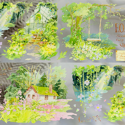喵啪叽分装手账胶带壹日林森林造景系列大背景流麻咕卡手账拼贴
