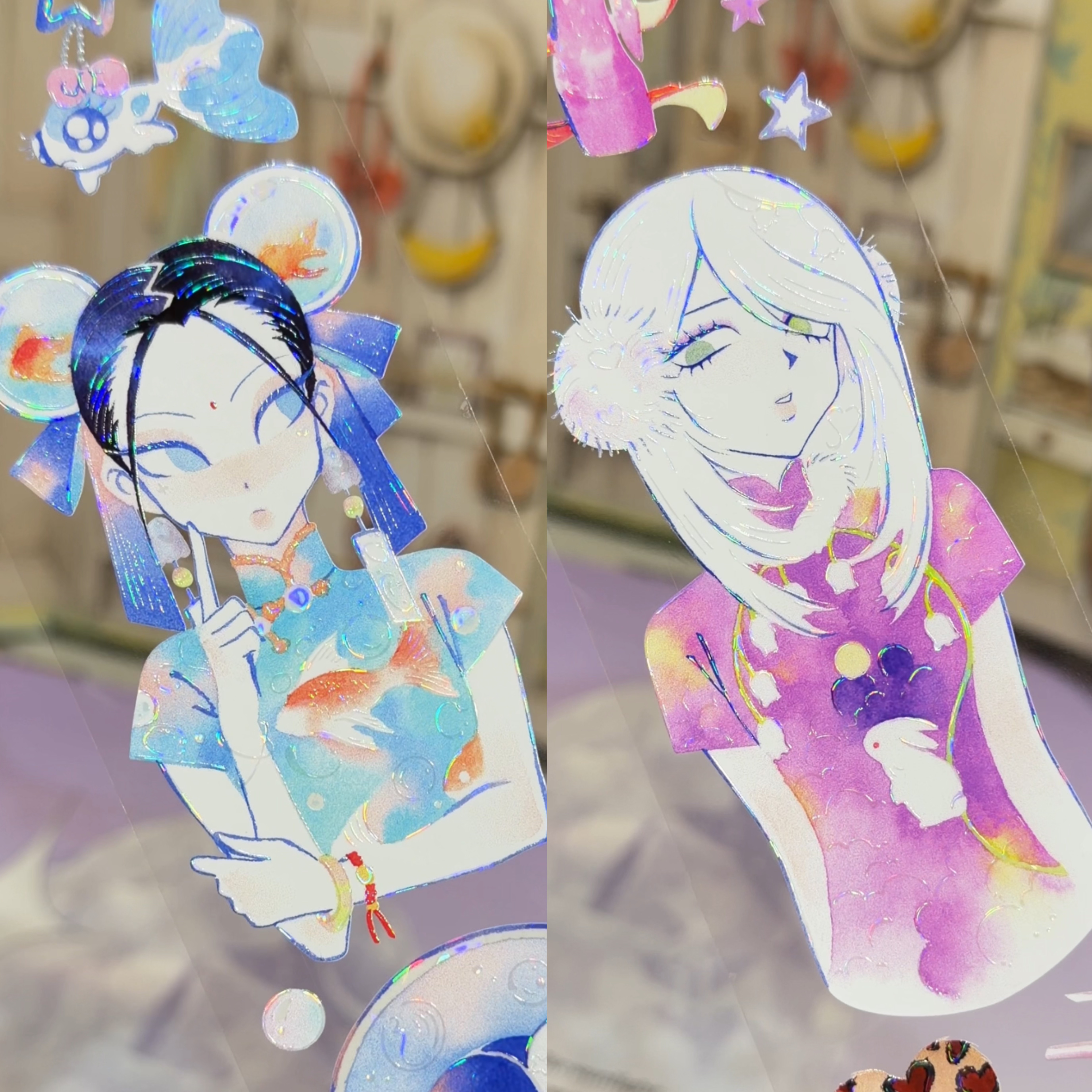 喵啪叽分装手账胶带游鲤萃夏可爱女孩彩绘流麻咕卡