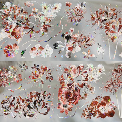 冰川分装手账胶带临渊生花幽昙花朵彼岸花红花贝壳光流麻咕卡背卡