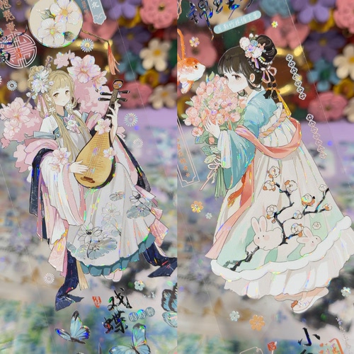 StudioVI分装手账胶带花下倾舞袖古风人物花间舞曲贝壳拼贴手机