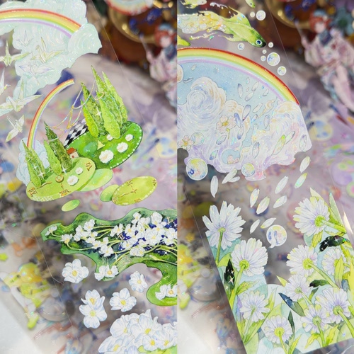 百岚分装手账胶带恰年华星降之海造景彩虹天空系列流麻咕卡背卡