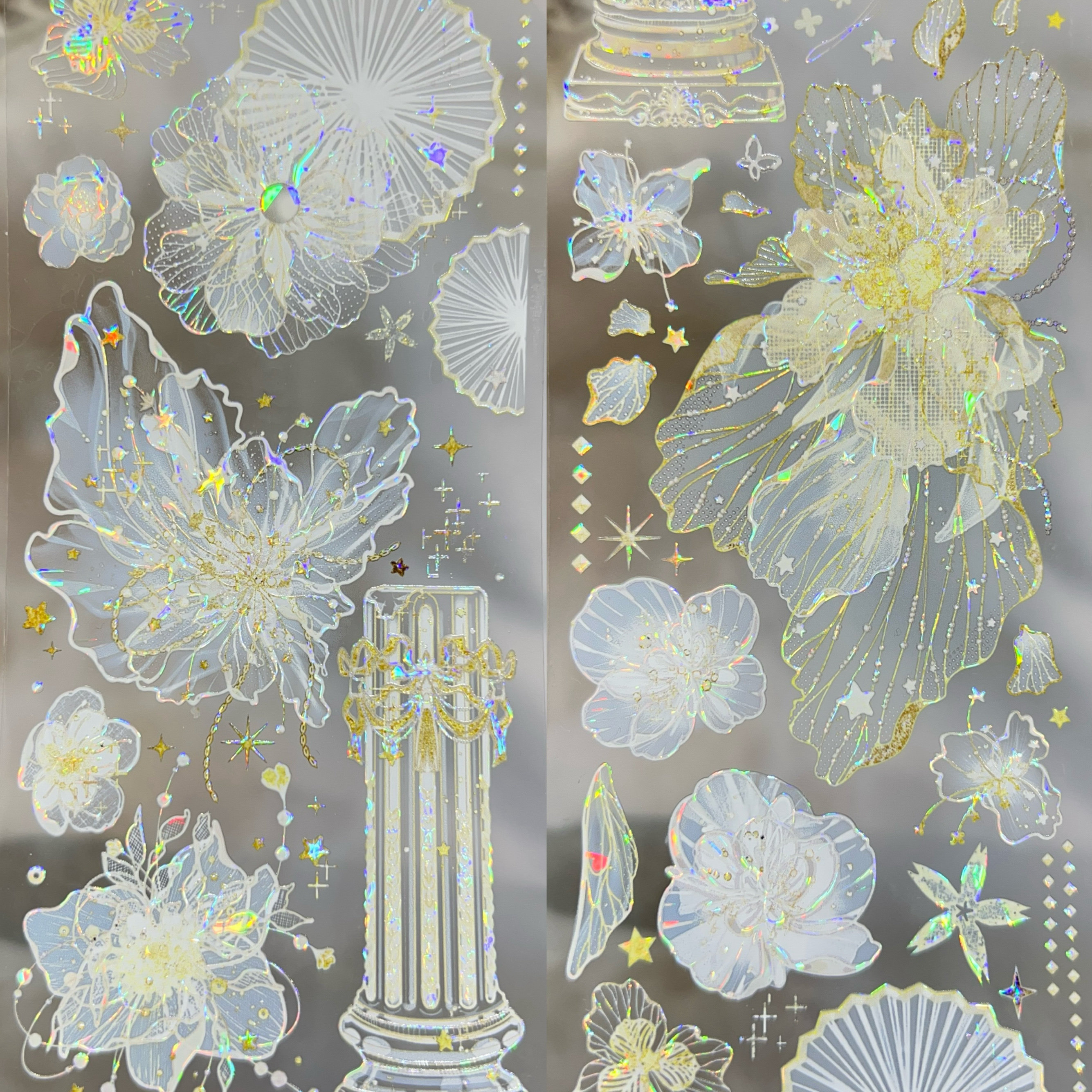 Mood分装胶带织轻纱星乍瀑布透明白花蓝系星星点缀流麻咕卡手账