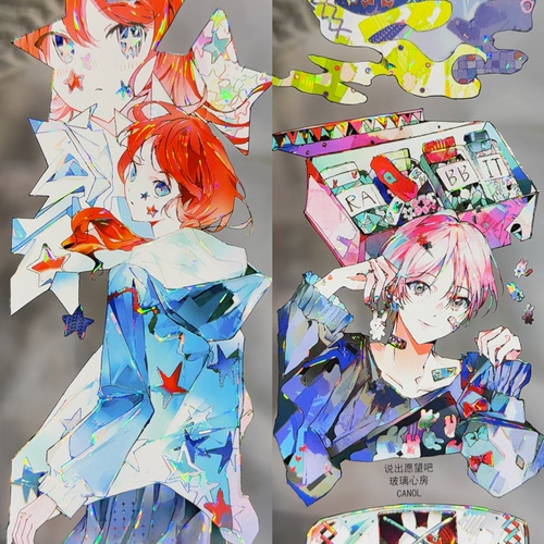 说出愿望吧分装手账胶带玻璃新房人物彩绘男孩女孩流麻咕卡背卡