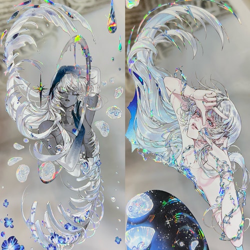 第九航道分装手账胶带银河未眠人物女蓝系流麻咕卡吧唧托