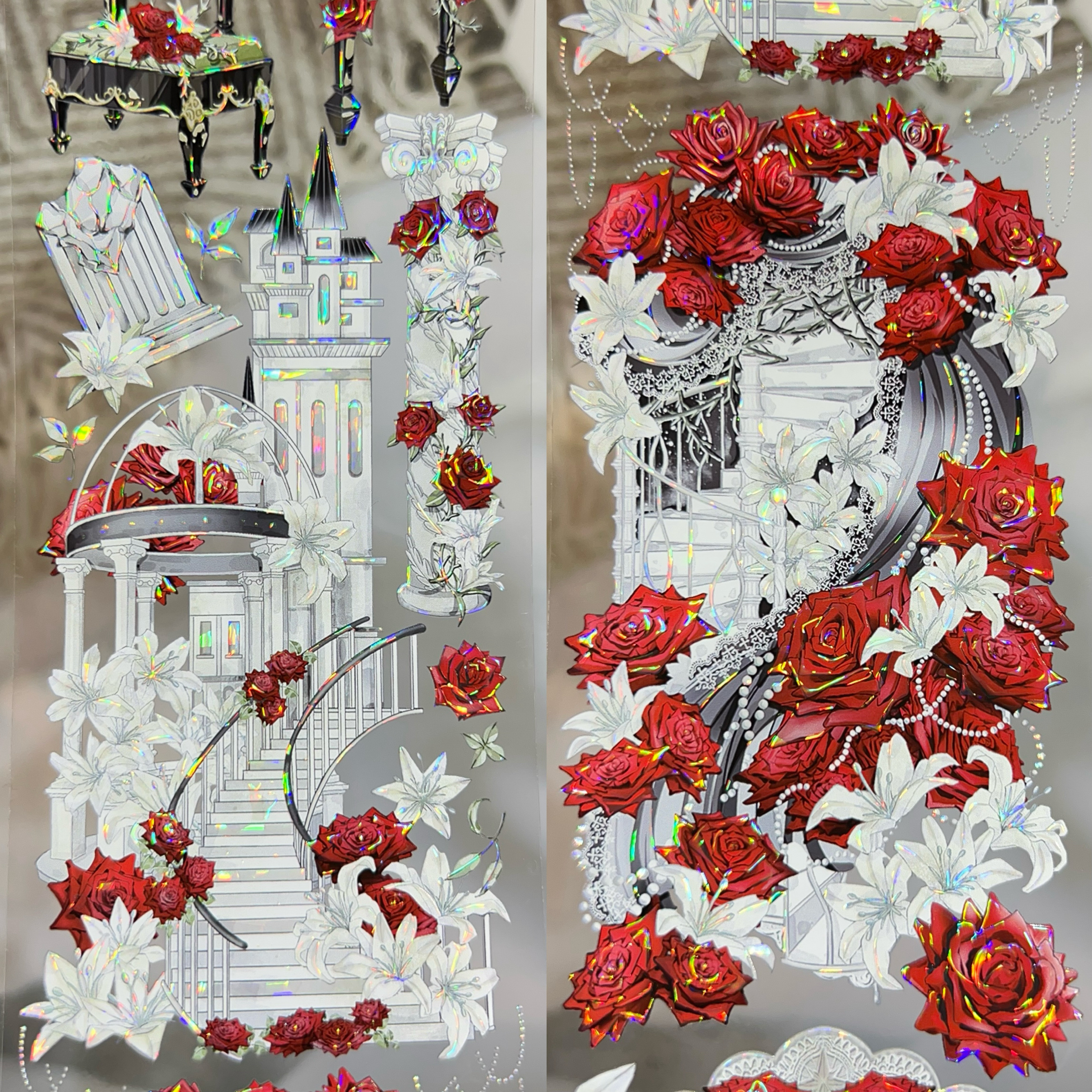 Dailylife分装胶带白金之星玫瑰华庭迷雾圣光蔓波绿荷背景红玫瑰