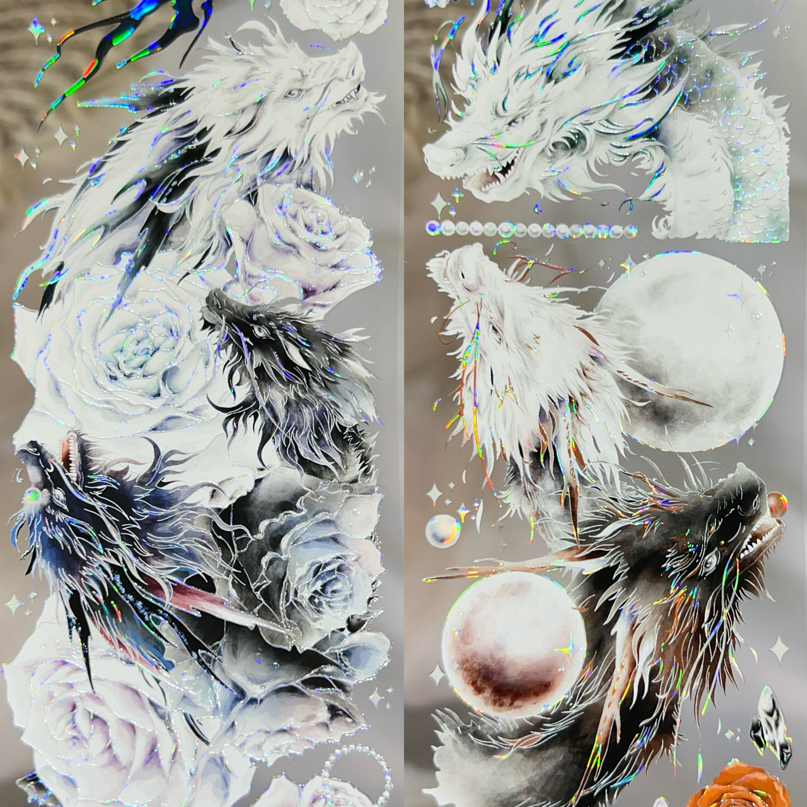 Belongtoyou分装胶带黑白假象龙驭九天龙流麻咕卡手账拼贴贴纸图片