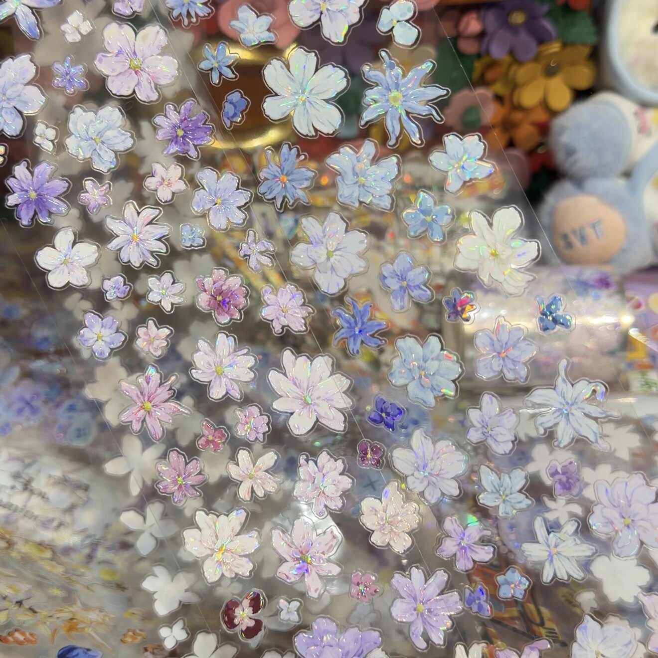 StudioVI分装模切手账胶带伞下星河蓝粉落花时小花咕卡背卡拼贴