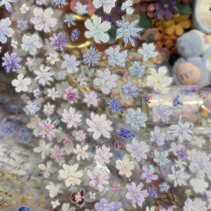 StudioVI分装模切手账胶带伞下星河蓝粉落花时小花咕卡背卡拼贴