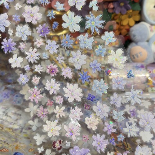 StudioVI分装模切手账胶带伞下星河蓝粉落花时小花咕卡背卡拼贴