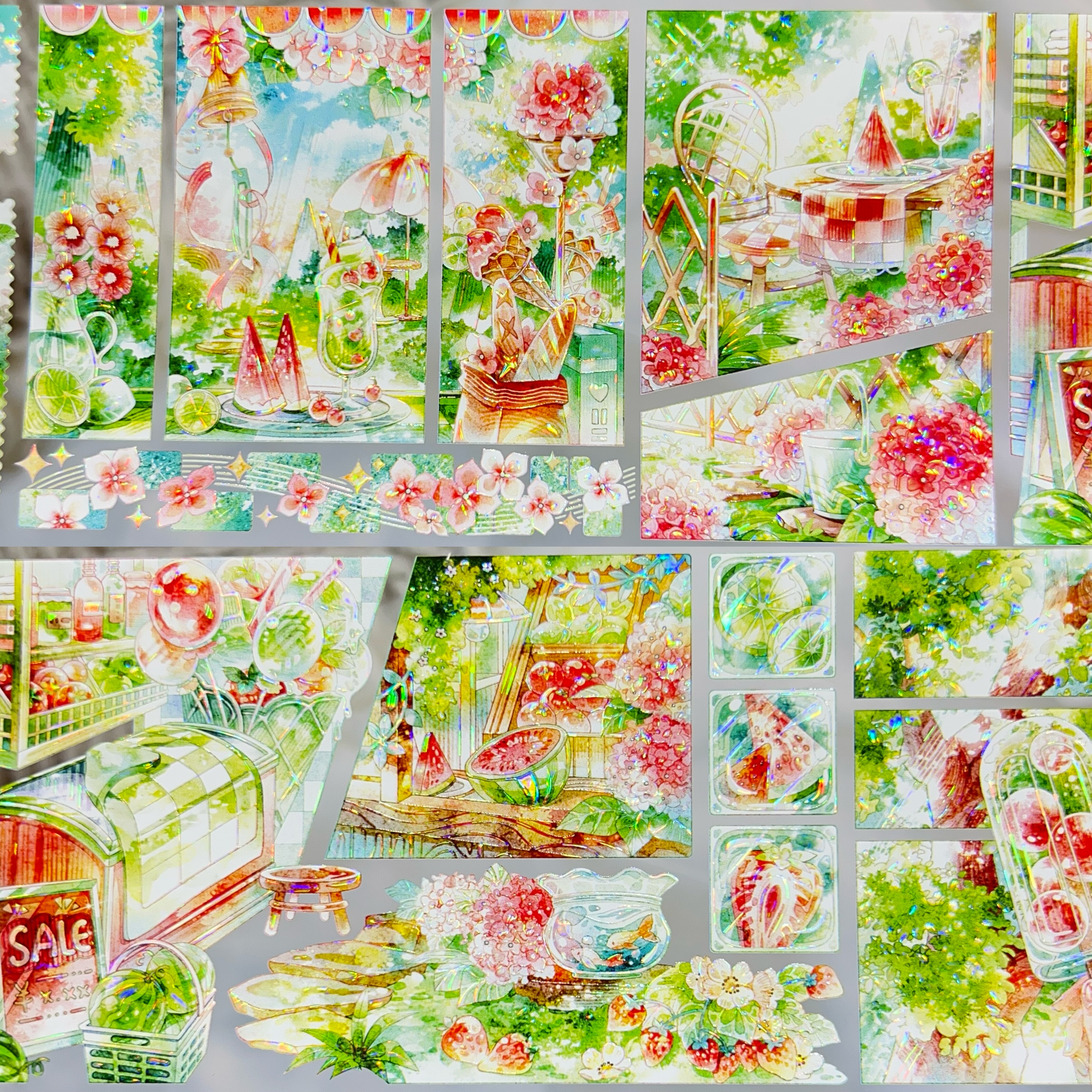 Shine分装手账胶带夏日莫吉托果漾彩虹水果背景分镜流麻咕卡