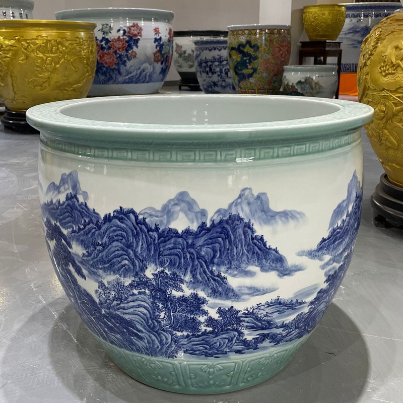 景德镇客厅陶瓷鱼缸家居庭院摆件