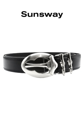 SUNSWAY重工金属扣皮带男女潮流设计感小众黑色腰带百搭高级感