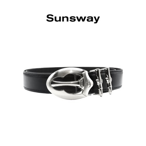 SUNSWAY重工金属扣黑色腰带