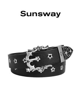 SUNSWAY朋克星星柳钉皮带男女小众潮流设计y2k暗黑erd腰带黑色