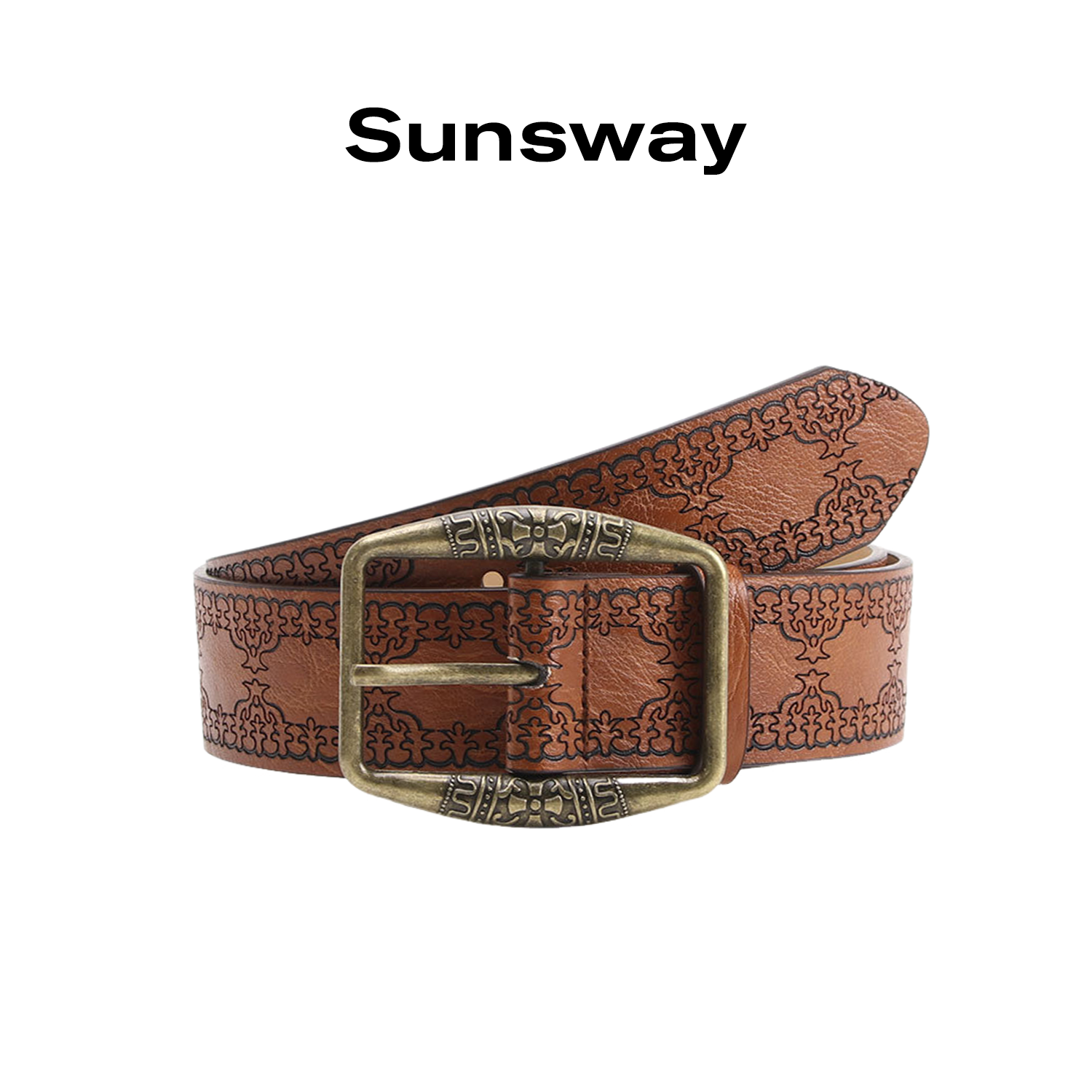 SUNSWAY原创做旧古铜雕花纹腰带
